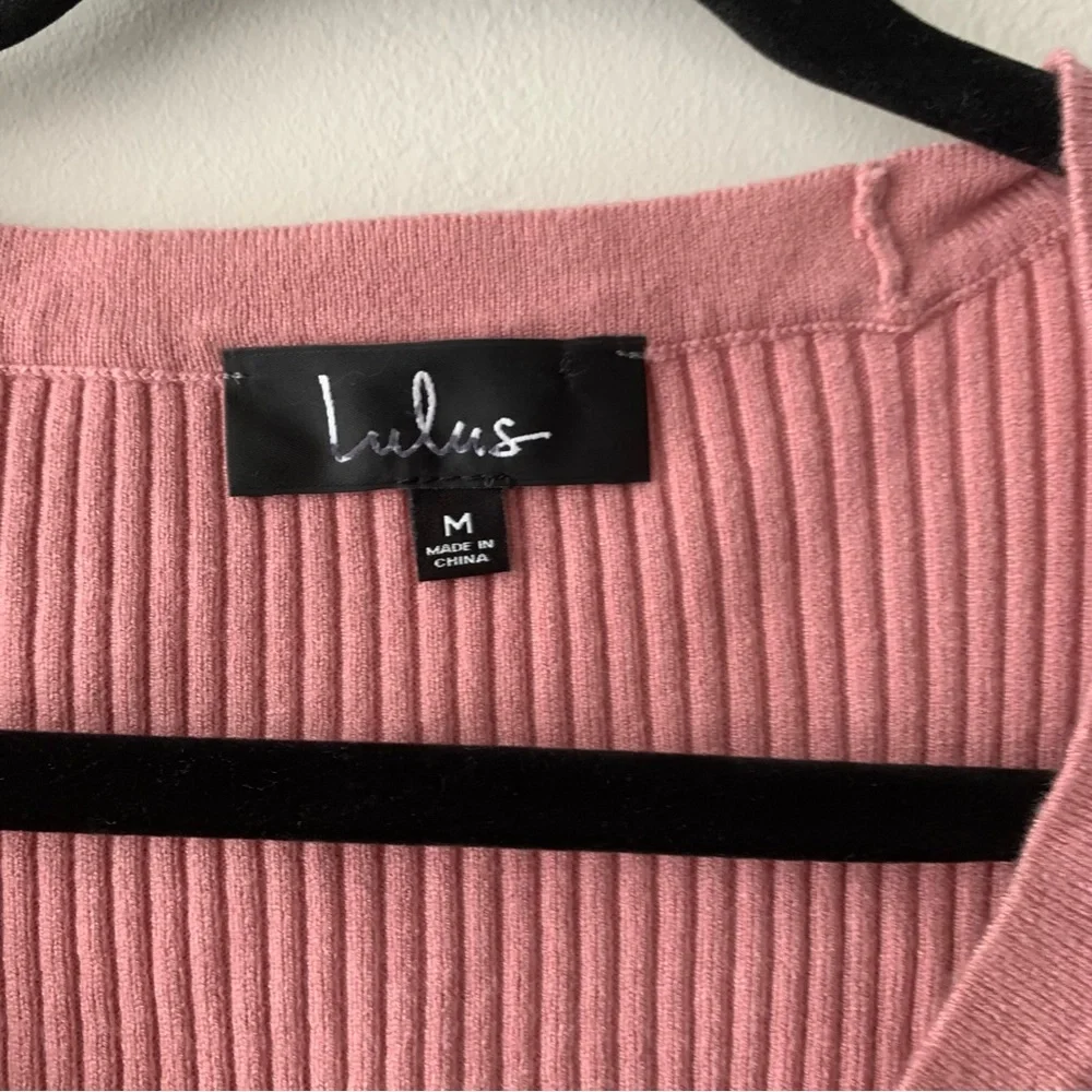 LULUS At First Crush Mauve Pink Puff Shoulder Cropped Cardigan Sweater - Picture 9 of 10